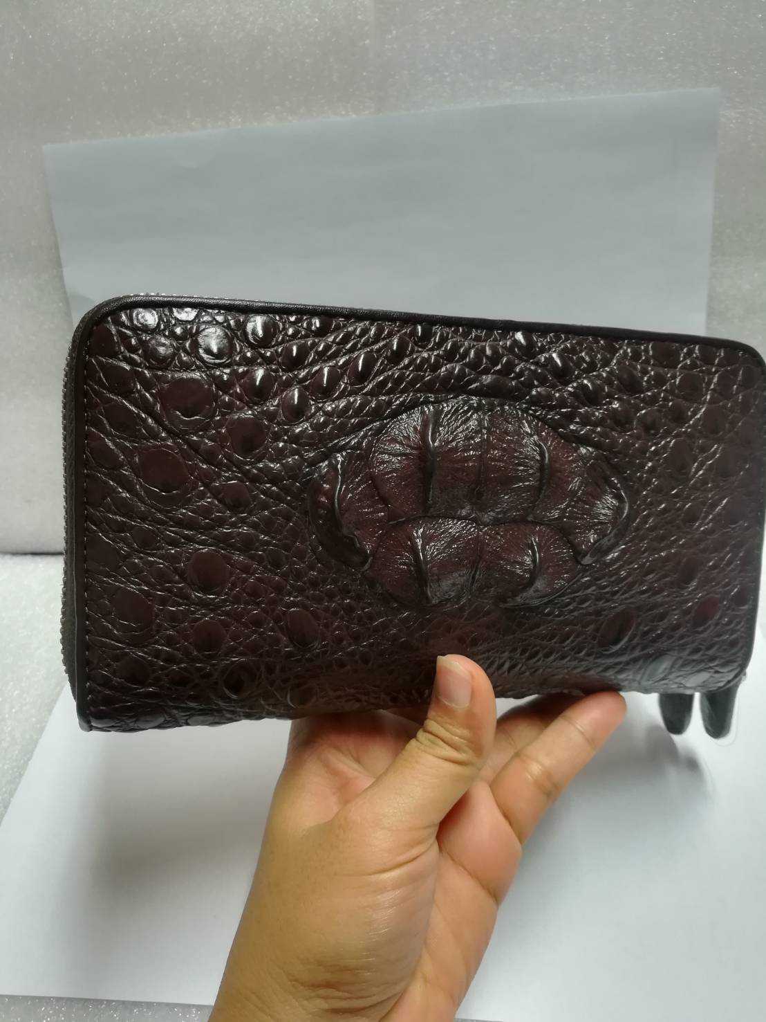 กระเป๋าหนังจระเข้แท้แบบซิปคู่(หนังกระดูกหัว)