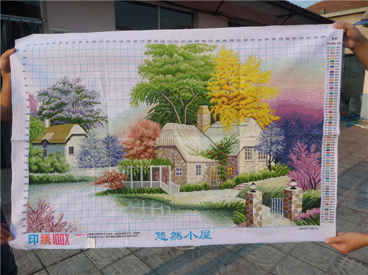 วิวบ้าน ชุดปักครอสติส พิมพ์ลาย ครอสติสจีน งานฝีมือทำที่บ้าน DIY