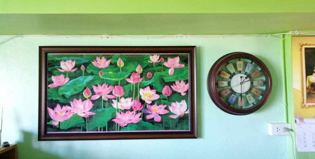 ดอกโบตั๋น มงคล ปักครอสติส พิมพ์ลาย ครอสติสจีน งานฝีมือทำที่บ้าน DIY