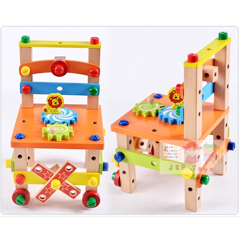 ชุดบล็อคไม้เสริมทักษะ เก้าอี้ช่างไม้ขันน็อต