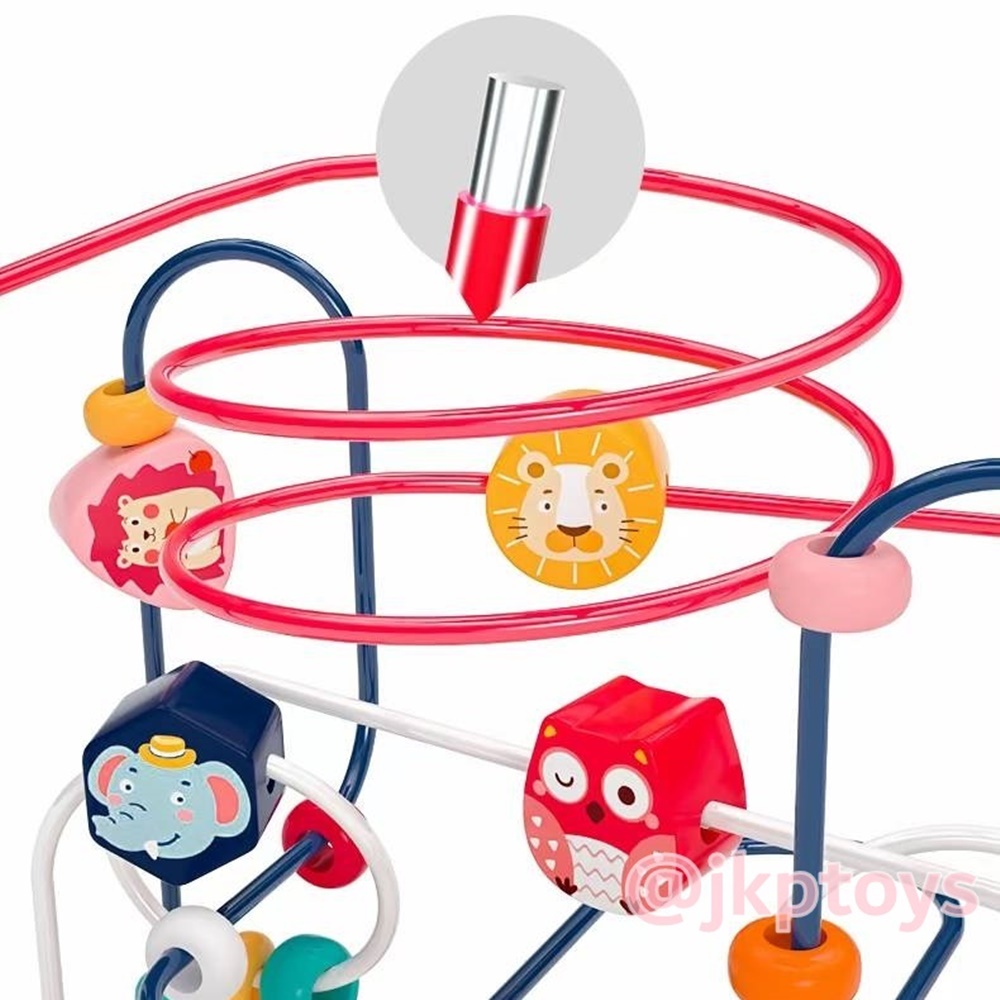 ของเล่นไม้เสริมพัฒนาการ ขดลวดลูกปัดลายสัตว์ ผลไม้ รถ