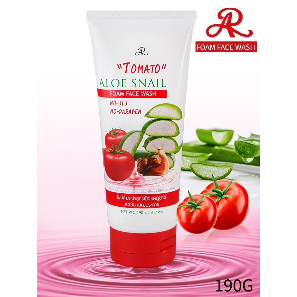 !!สินค้าขายดี!! เออาร์ โฟมล้างหน้ามะเขือเทศผสมว่านหางจระเข้และเมือกหอยทาก 190 กรัม AR Tomato Aloe Snail Foam Face Wash 190 g.