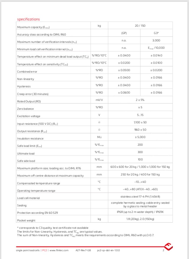 PC2 Single Point Load Cell (20 – 150kg)