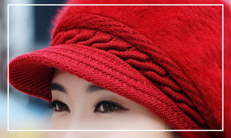 หมวกกันหนาวสีแดงไหมพรมอุ่นนุ่มพร้อมส่ง