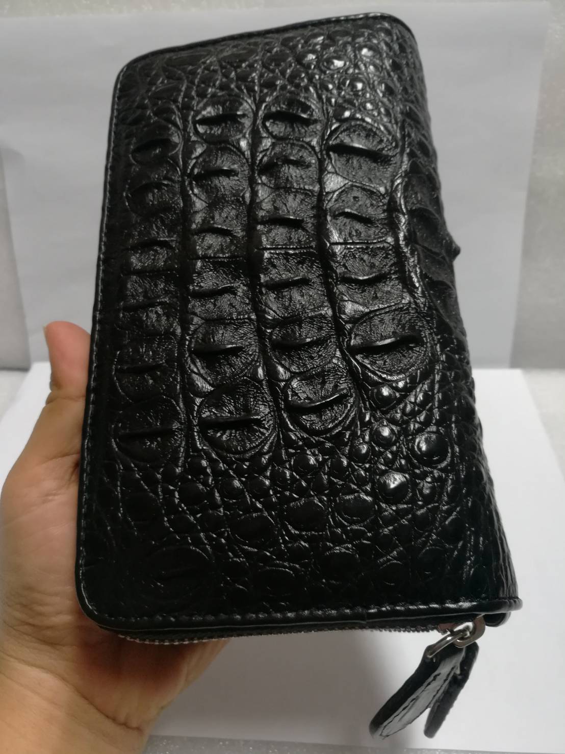 กระเป๋าหนังจระเข้แท้แบบซิปคู่(หนังกระดูกหัว)