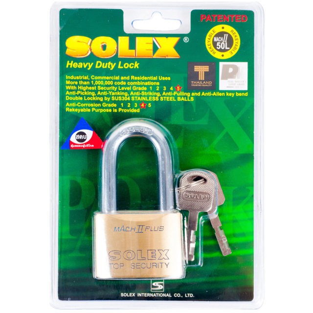 แม่กุญแจ กุญแจคล้อง กุญแจ กุญแจ ลูกปืน SOLEX MACH2PLUSL50 50MM PB