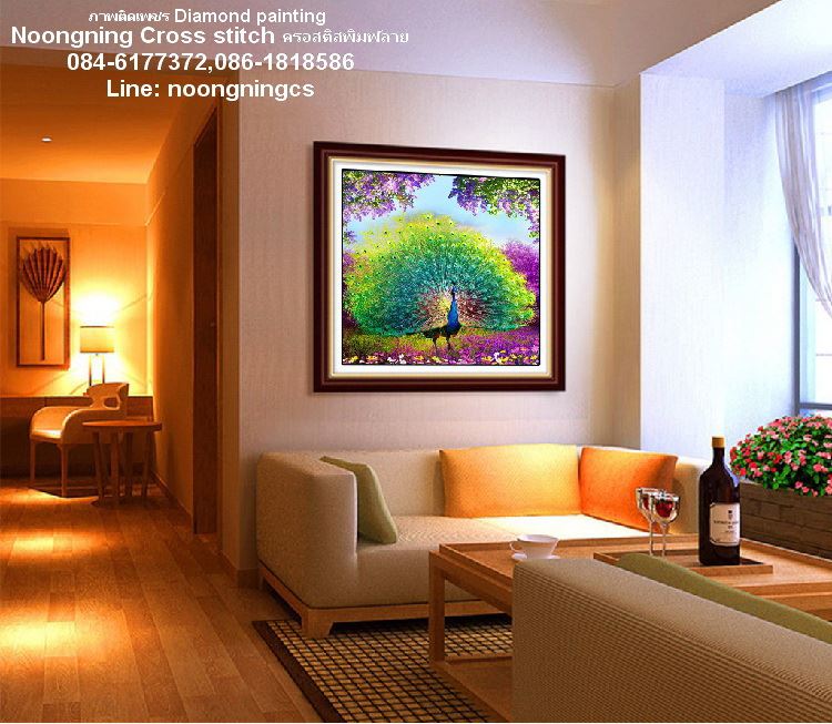 นกยูง ครอสติสคริสตัล Diamond painting โมเสก ภาพติดเพชร งานฝีมือ DIY