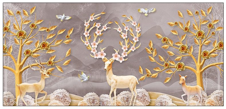 กวางทอง ในหุบเขา ชุดปักครอสติส พิมพ์ลาย ครอสติสจีน งานฝีมือทำที่บ้าน DIY