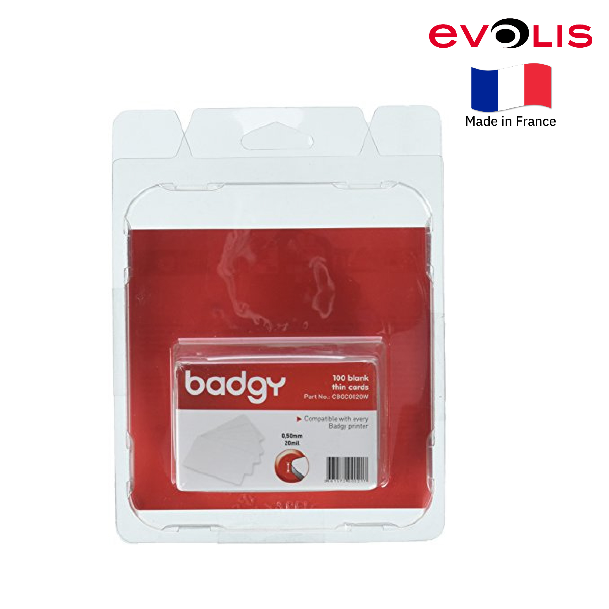 บัตรพลาสติก PVC 0.5 มม. (แพ็ค 100 ใบ) ยี่ห้อ Evolis