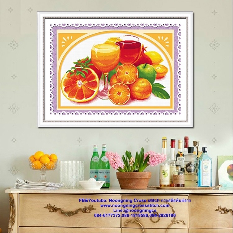 ผลไม้รวม ชุดปักครอสติส พิมพ์ลาย ครอสติสจีน งานฝีมือทำที่บ้าน DIY
