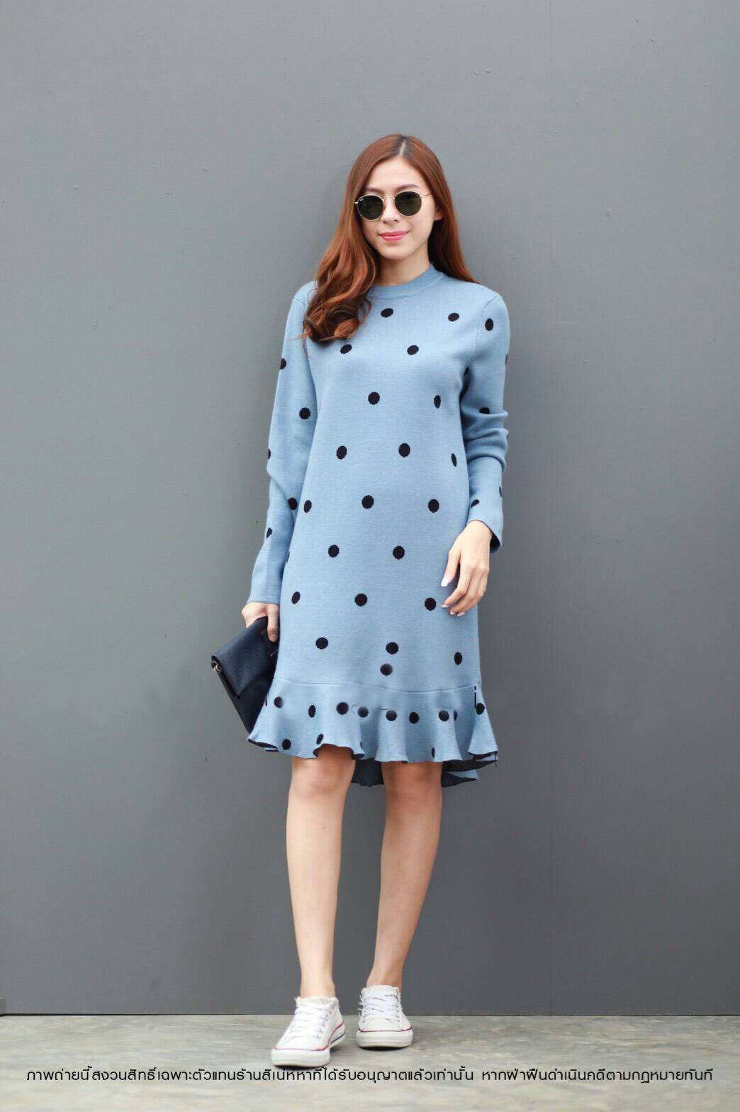 DS0113 เดรสไหมพรม เดรสแฟชั่น เดรสเกาหลี มินิเดรส เดรสสั้น (ฟ้าอมเทา)
