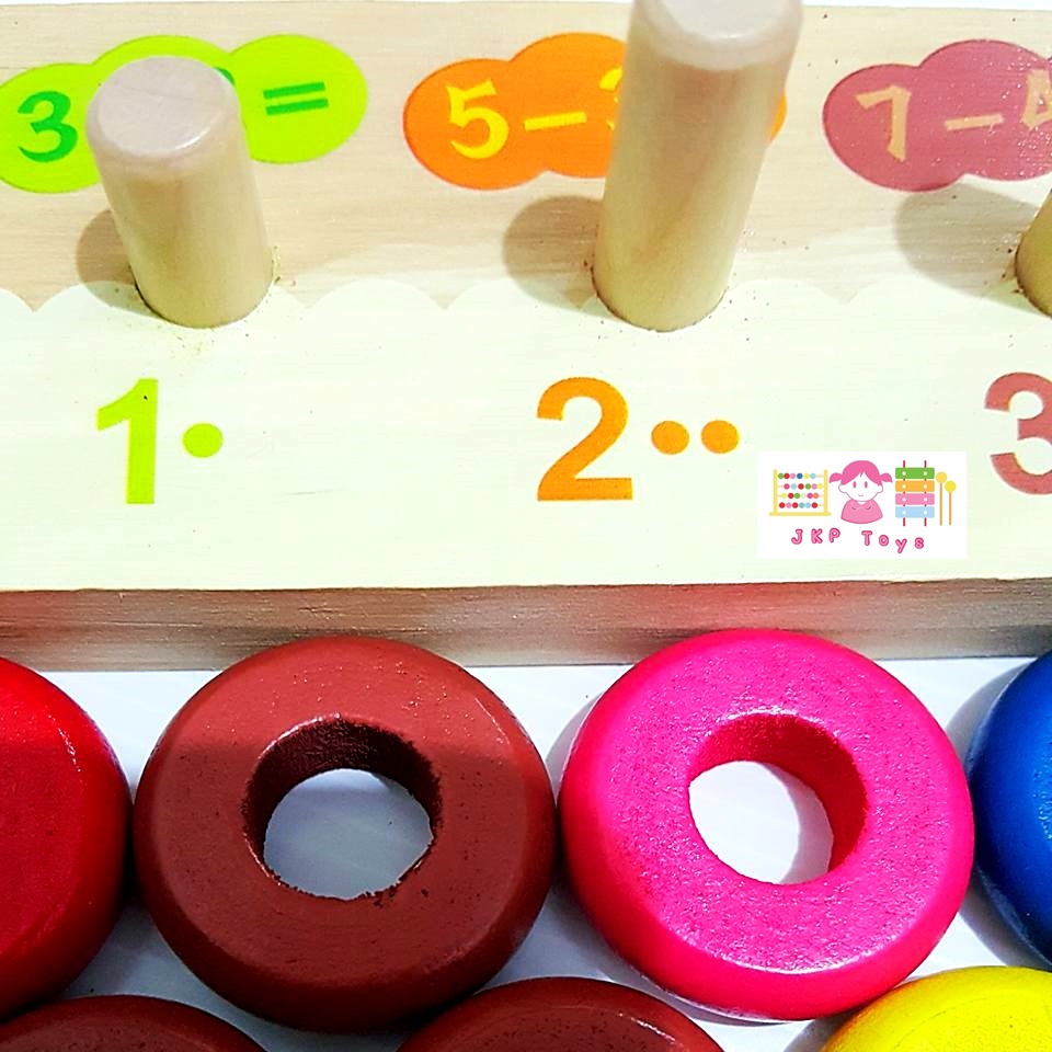 ของเล่นไม้ เสริมพัฒนาการลูกคิดไม้สวมหลักนับเลข 10 เเถว