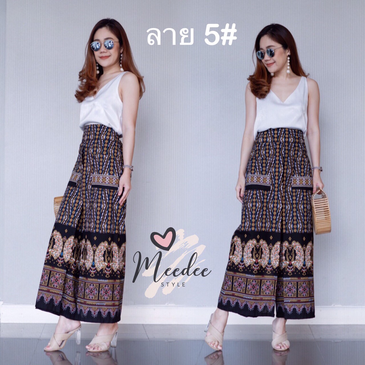 MEEDEE**PA0388**การันตียอดขายมาแล้ว 1,000ตัว กางเกงแพนเค้ก ขาบานทรงปล่อย ผ้าลินินพิมลายไทยสวยมากค่ะ สไตล์พื้นเมืองแต่ดีไซส์สวยเก๋ มีแผ่นหน้าป้ายทับเหมือนกระโปรง และแหวกที่ปลายขาด้านใน เอวหลังเป็นยางยืด ใส่ได้ยันสาว XL ค่ะ วัยไหนๆก็ใส่ได้หมด แค่จับแมชกับเส