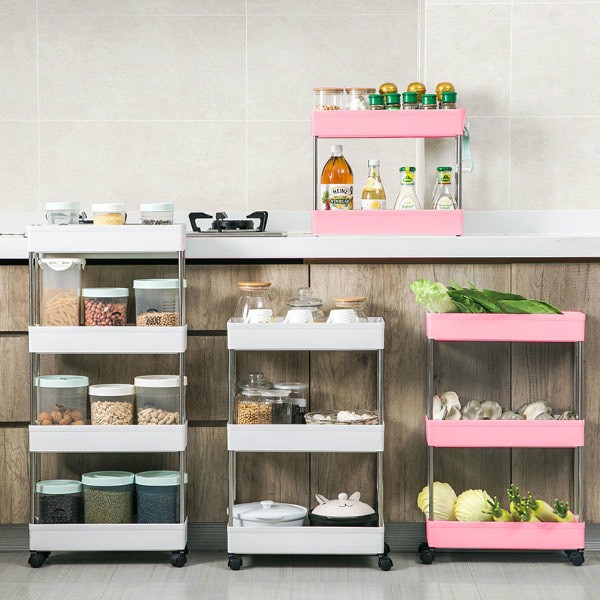 WOOKEE 🔥ถูกที่สุด! ชั้นวางของพลาสติก โครงสแตนเลส 2/3/4/5ชั้น มีล้อเลื่อน ชั้นวางของในครัว ห้องน้ำ พร้อมตะขอและล้อเลื่อน