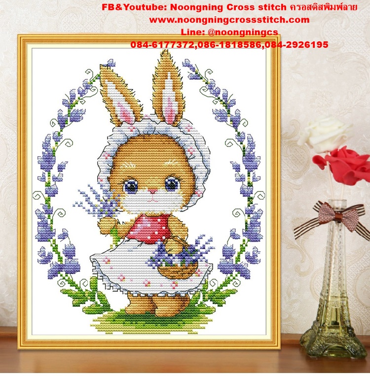 กระต่ายน้อย ปิคนิค ชุดปักครอสติส พิมพ์ลาย ครอสติสจีน งานฝีมือทำที่บ้าน DIY