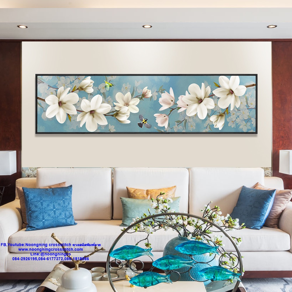 ดอกไม้สวยงาม นกคู่ ชุดปักครอสติส พิมพ์ลาย ครอสติสจีน งานฝีมือทำที่บ้าน DIY