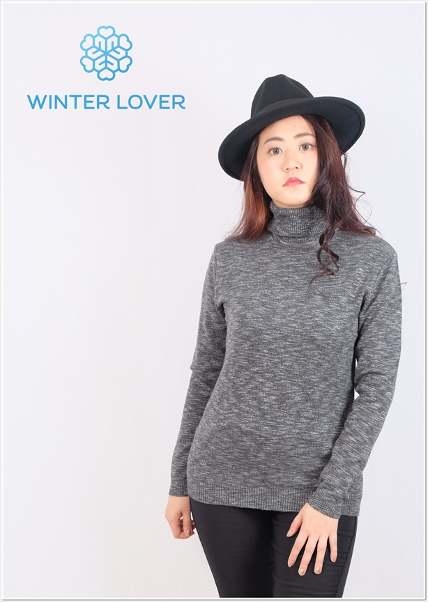 เสื้อสเวตเตอร์กันหนาวสีเทาไหมพรมแขนยาว