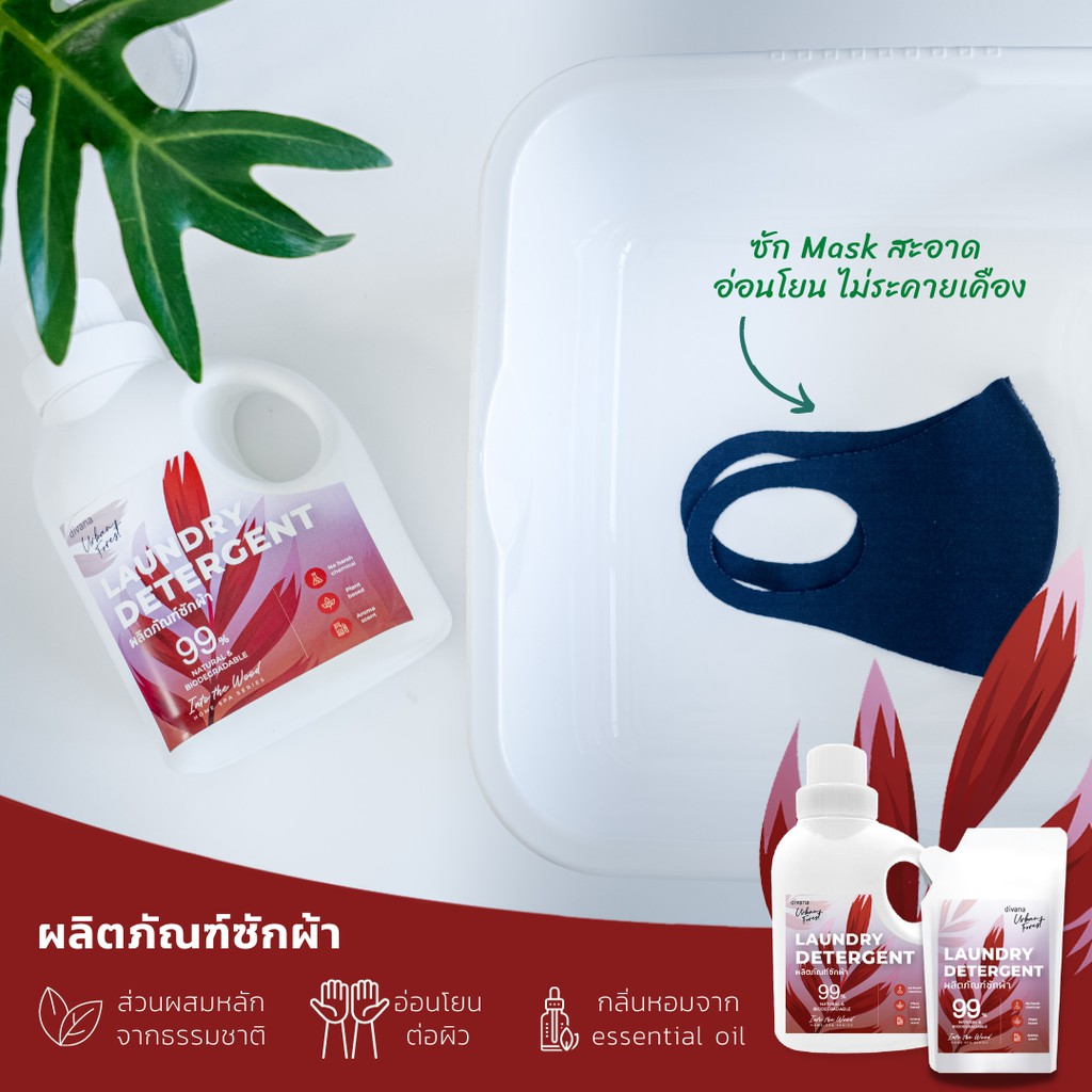 [เซ็ทบ้านคลีน] น้ำยาซักผ้า x1 น้ำยาล้างจาน x1 น้ำยาถูพื้น x1 ชนิดถุงเติม Divana Urban Forest สูตรอ่อนโยน บ้านหอม สะอาด