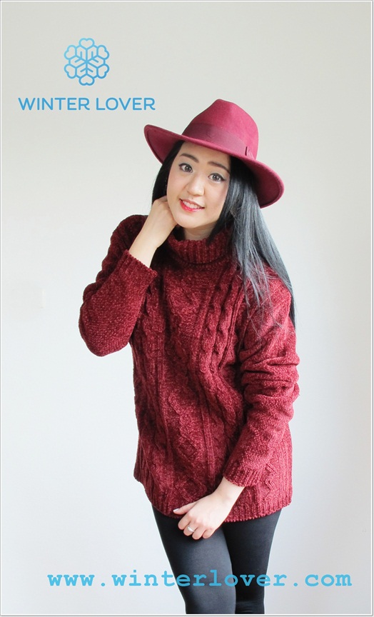 เสื้อคอเต่าสีแดงไวน์ ไหมพรมกำมะหยี่แขนยาว ขนาดใหญ่สาวอ้วน L, XL(พร้อมส่ง)(Free Size)
