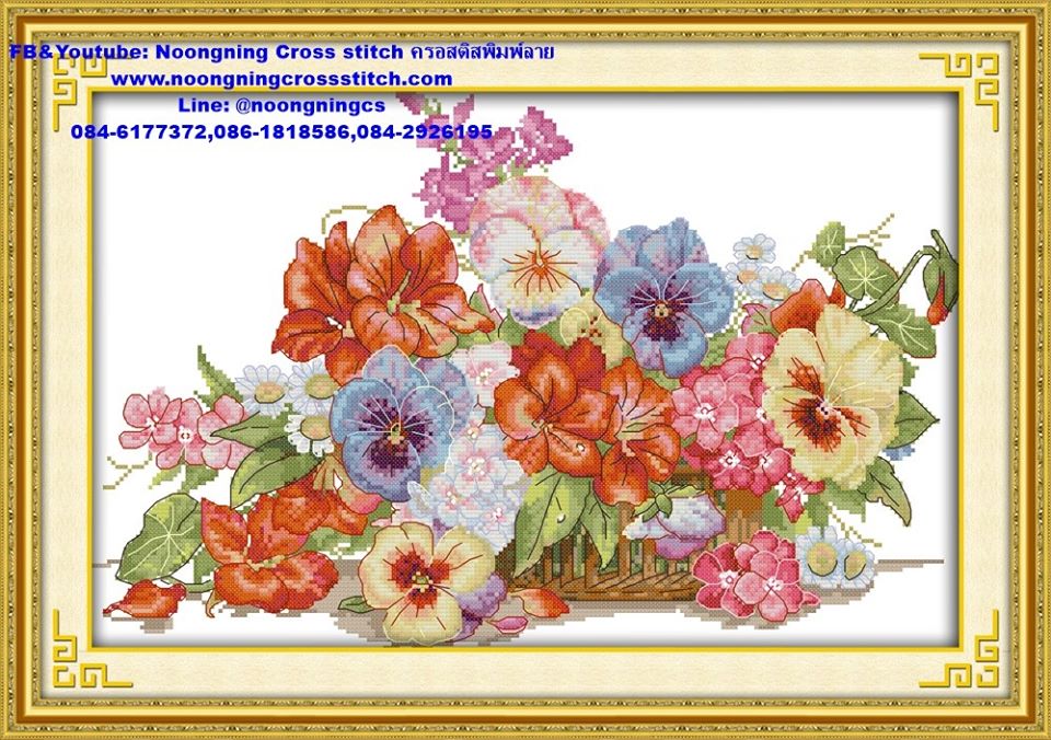 ดอกไม้ ชุดปักครอสติส พิมพ์ลาย ครอสติสจีน งานฝีมือทำที่บ้าน DIY