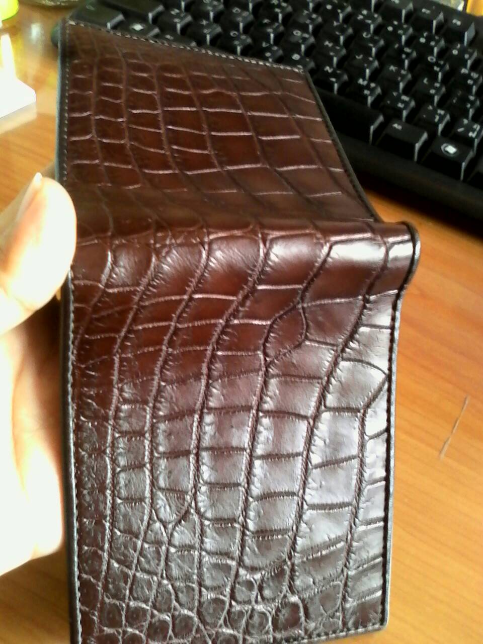 กระเป๋าหนังจระเข้แท้(หนังท้อง) สีน้ำตาล