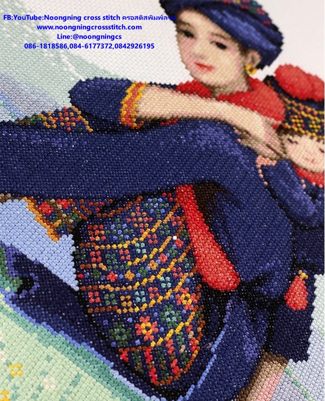 เด็กดอยแม่ลูก ชุดปักครอสติส พิมพ์ลาย ครอสติสจีน งานฝีมือทำที่บ้าน DIY