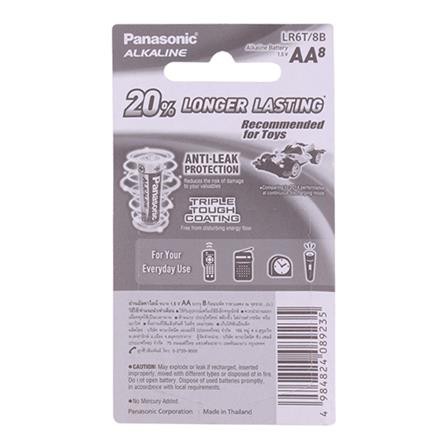 ถ่านอัลคาไลน์ AA PANASONIC LR6T/8B ผลิตจากวัสดุคุณภาพดี