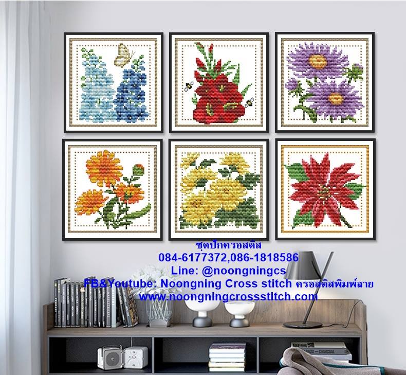 แจกันดอกแมกโลเนีย ชุดปักครอสติส พิมพ์ลาย ครอสติสจีน งานฝีมือทำที่บ้าน DIY