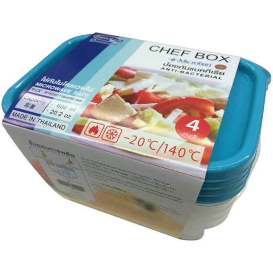 ชุดกล่องอาหารเหลี่ยม 0.6 ลิตร CHEF 6072 4 ชิ้น FOOD CONTAINER SET CHEF BOX MICRON 4PCS