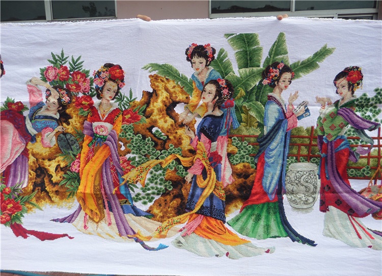 ผู้หญิงชาวจีน ชุดปักครอสติส พิมพ์ลาย ครอสติสจีน งานฝีมือทำที่บ้าน DIY