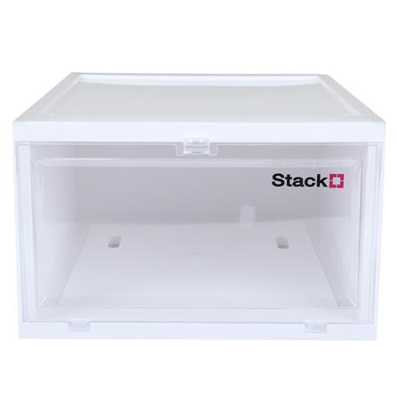 กล่องรองเท้าฝาหน้า 28x35x17 ซม. STACKO สีขาว ทนทานต่อการใช้งาน