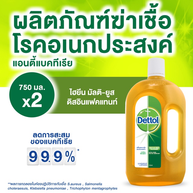 เดทตอล น้ำยาทำความสะอาด ไฮยีน มัลติ-ยูส ดิสอินแฟคแทนท์ น้ำยาฆ่าเชื้อโรค 750 มล. 2 ขวด