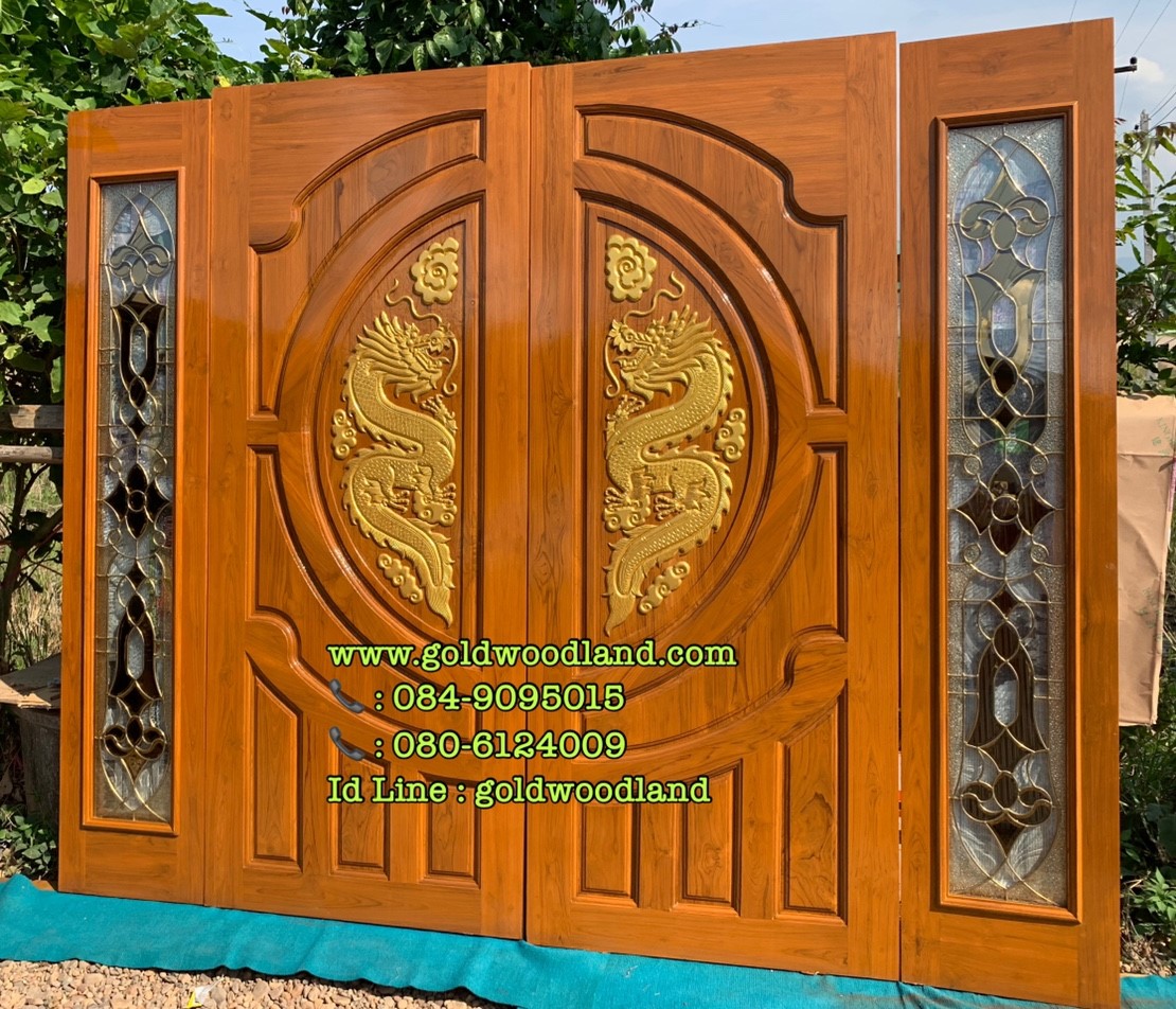 ประตูไม้สักกระจกนิรภัย GBBB - 165