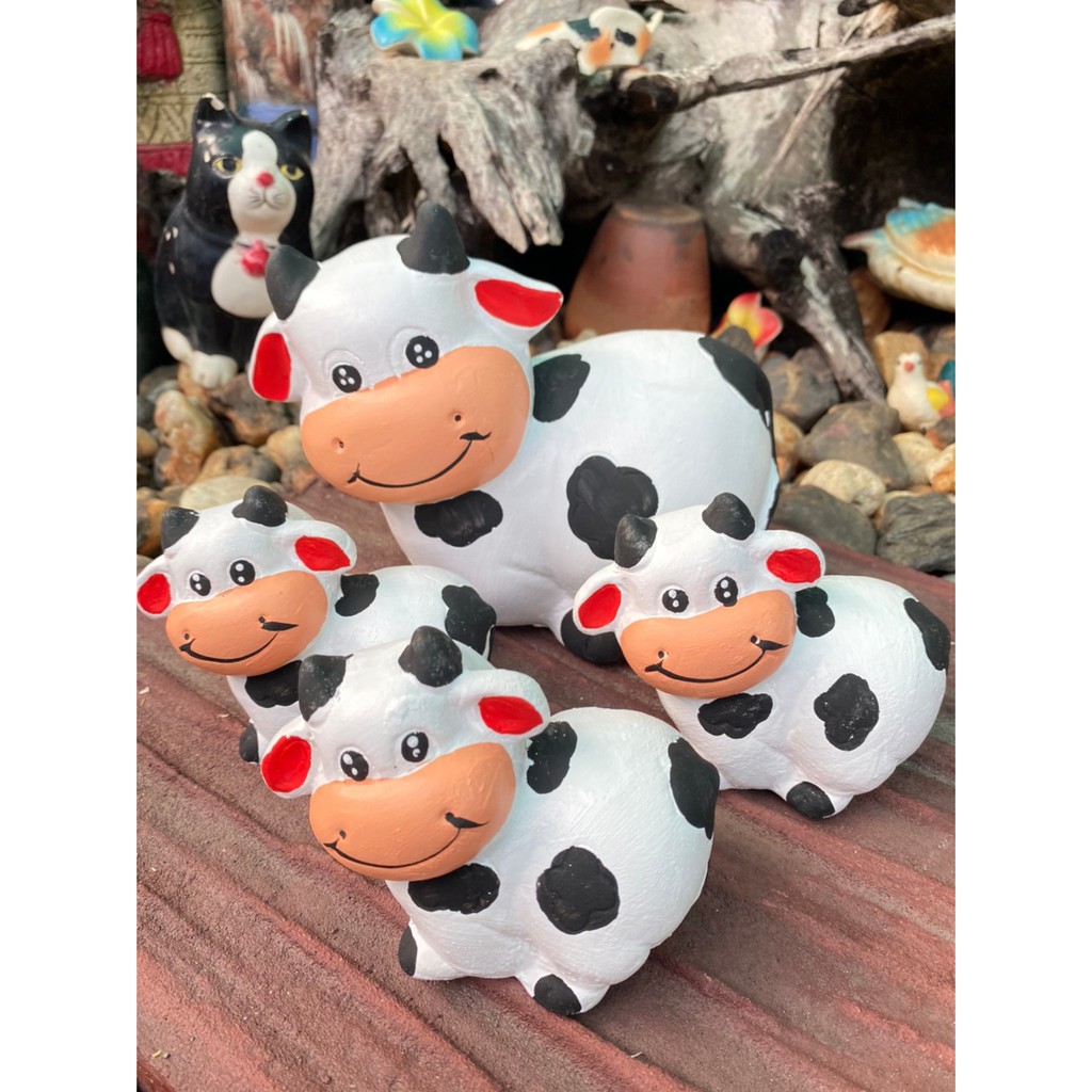 ชุดครอบครัววัว หันข้าง ชุดวัวแบบใหม่ 1 ชุด 4 ชิ้น เซรามิควัว ตุ๊กตาแต่งสวน เซรามิคสัตว์ DqdZ