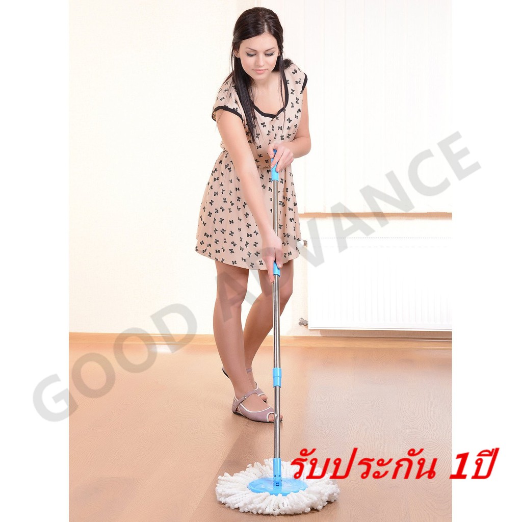 ไม้ถูพื้นถังปั่น GM01 แถมผ้าม็อบ2ผืน มีล้อในตัว มีช่องปล่อยน้ำทิ้ง