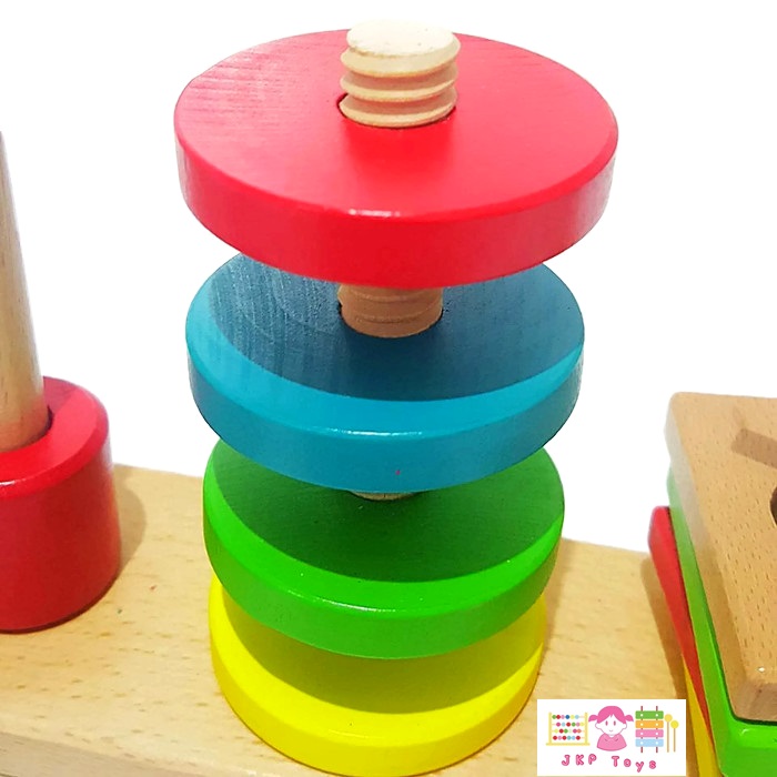 บล็อกไม้รูปทรง สวมหลัก 5 เสา Five Column Building Blocks สำเนา