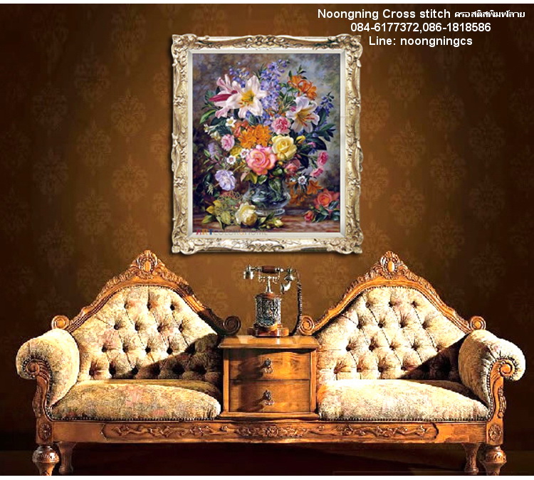 แจกันดอกไม้ ชุดปักครอสติช พิมพ์ลาย ครอสติสจีน งานฝีมือ DIY