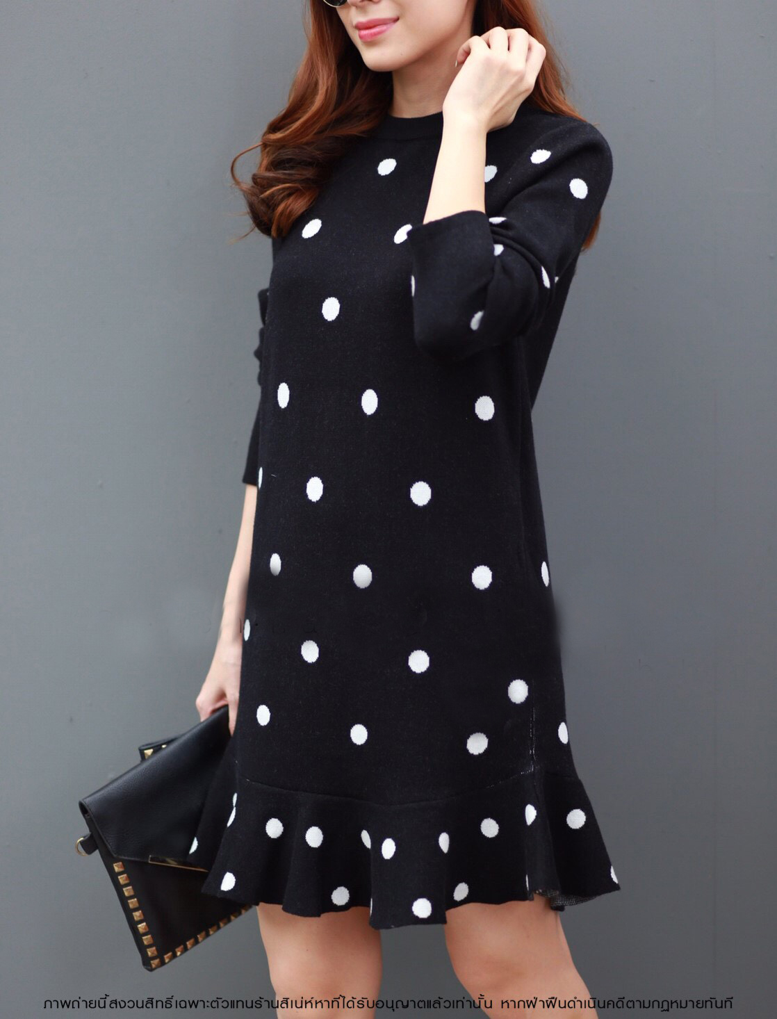 DS0114 เดรสไหมพรม เดรสแฟชั่น เดรสเกาหลี มินิเดรส เดรสสั้น (สีดำ)
