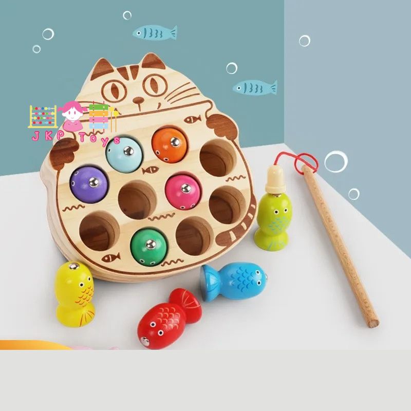 ของเล่นไม้เสริมพัฒนากาาร ของเล่นตกปลา รูปแมว