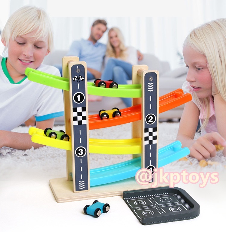ของเล่นไม้เสริมพัฒนาการ ขายส่ง รถรางไม้สไลเดอร์ 4 ชั้น (สูง 24 ซม) (ขายส่ง 6 ชิ้น)
