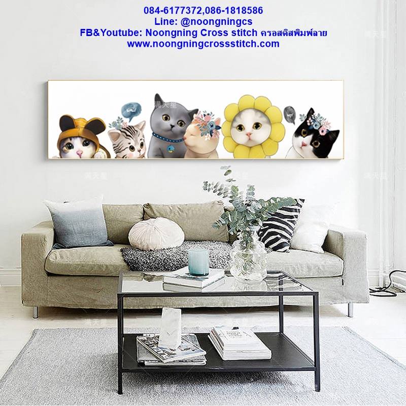 แก๊งแมวเหมียว ครอสติสคริสตัล Diamond painting โมเสก ภาพติดเพชร งานฝีมือทำที่บ้าน DIY