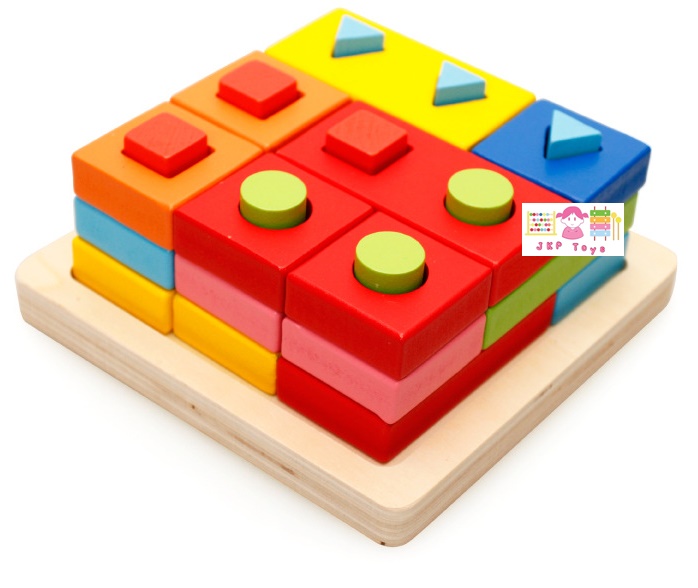 บล็อคไม้สวมหลักรูปทรงกึ่งจิ๊กซอ สื่อการเรียนการสอน ใช้ในโรงเรียนแบบ Montessori