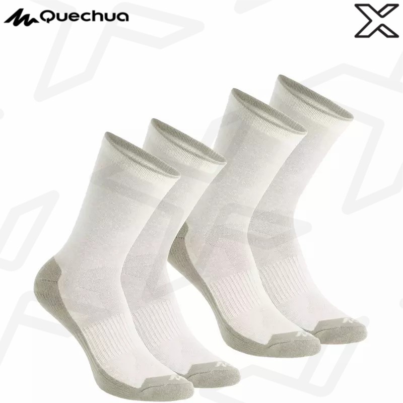 QUECHUA ถุงเท้ายาวสำหรับใส่เดินในเส้นทางธรรมชาติรุ่น NH100 แพ็ค 2 คู่ (สีเบจ)