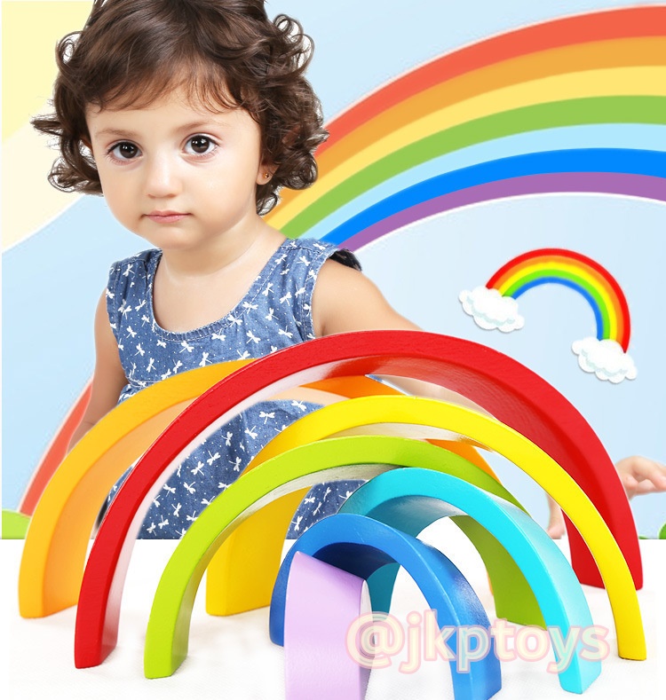 ของเล่นไม้เสริมพัฒนาการ สายรุ้ง สายรุ้งไม้ บล๊อกไม้ บล๊อกสายรุ้ง เรียนรู้สี ขนาด รูปทรง