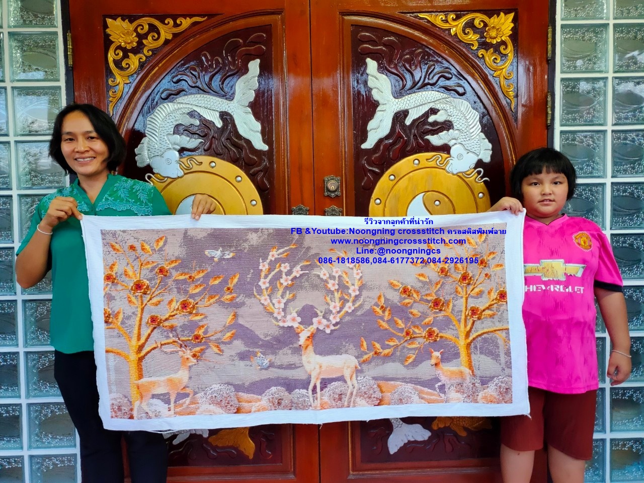 กวางทอง นกยูง พระจันทร์สวย ชุดปักครอสติส พิมพ์ลาย ครอสติสจีน งานฝีมือทำที่บ้าน DIY