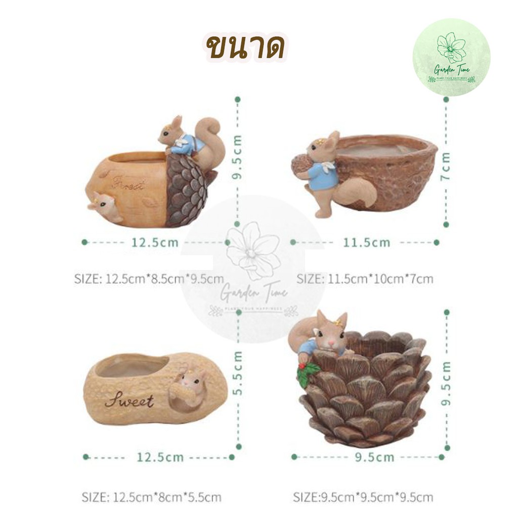 กระถางเรซินกระรอก Resin Pots กระถางไม้อวบน้ำ กระถางต้นไม้ กระถางกุหลาบหิน แต่งสวน ของขวัญ ของชำร่วย ต้นไม้