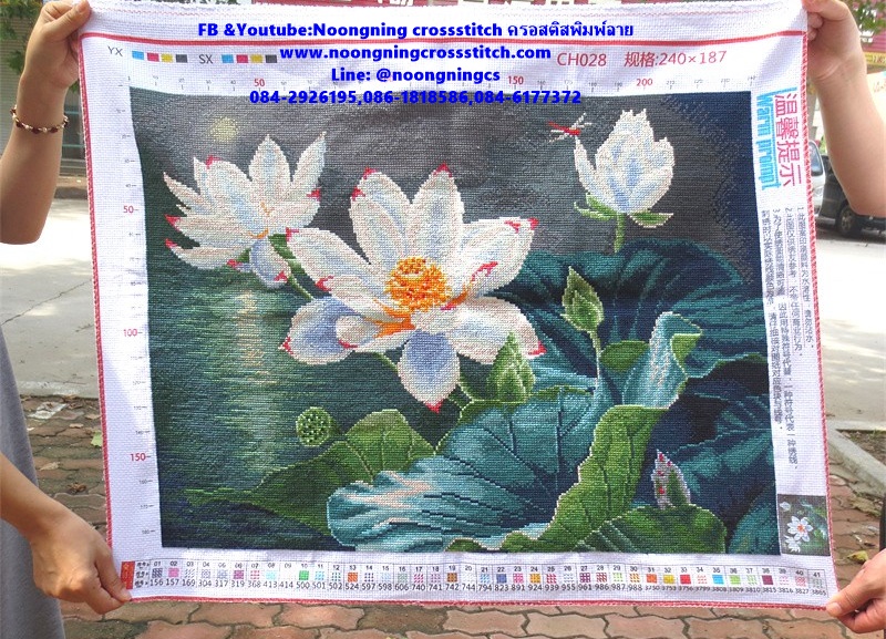 ดอกบัวหลวง ครอสติสปักสำเร็จ77x63cm ไม่รวมกรอบ งานฝีมือ DIY