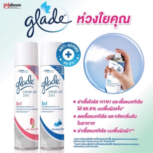 SALE 6.6 ราคาพิเศษ ❤️ Clean & Fresh Glade® Clean Air 3 in 1 H1N1 ฆ่าเชื้อแบคทีเรีย ไวรัส และขจัดกลิ่นในอากาศ