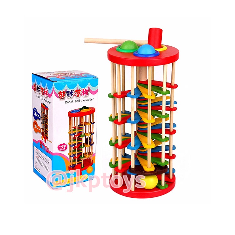 ของเล่นไม้เสริมพัฒนาการ ทุบบอลหล่นบรรได