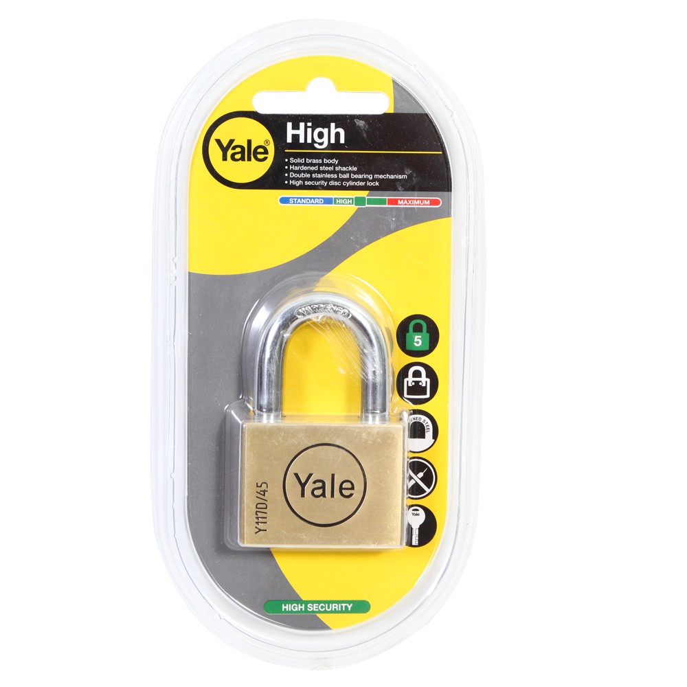 แม่กุญแจ กุญแจคล้อง กุญแจ กุญแจ ลูกปืน YALE BD45 45MM PB